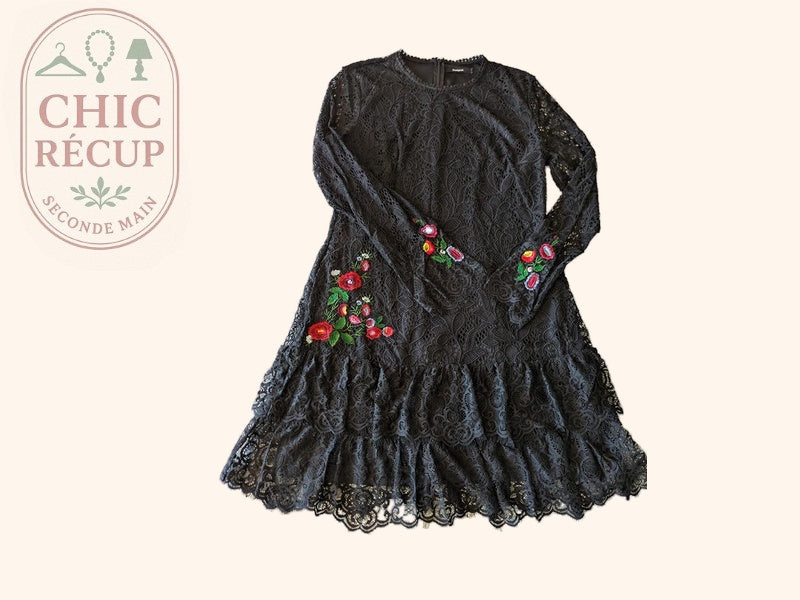 Robe courte Desigual - M - noir - dentelle