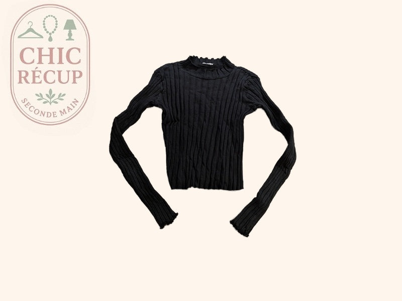 Pull Zara - S - Noir - Côtelé 100% coton