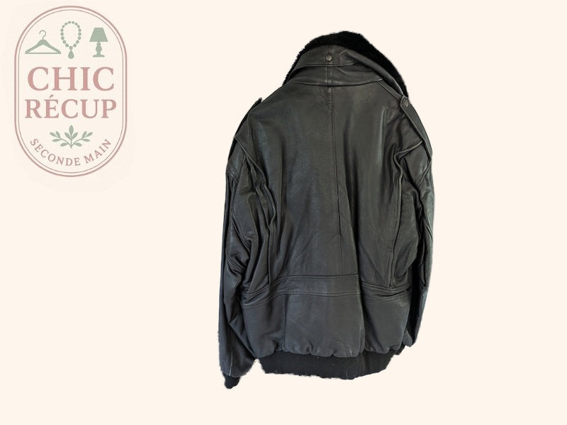 Blouson Vintage - 56 - Noir - Bombardier cuir agneau