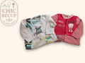 Lot 2 pyjamas bébé rayé rouge et blanc + blanc rayé