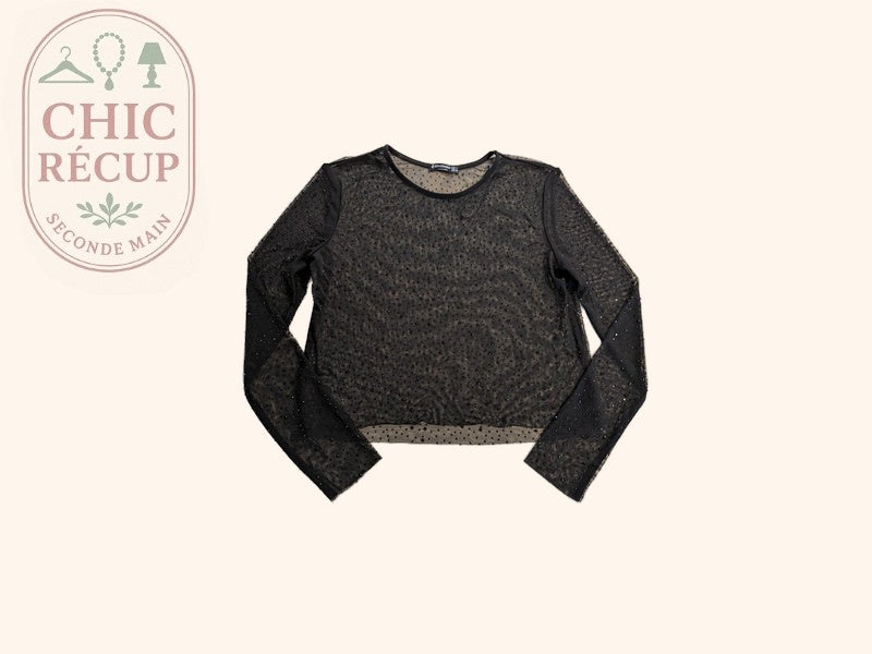 Top en tulle Stradivarius - L - Noir - Transparent