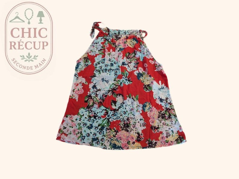 Top halter Camaïeu - M - Rouge - Fleuri