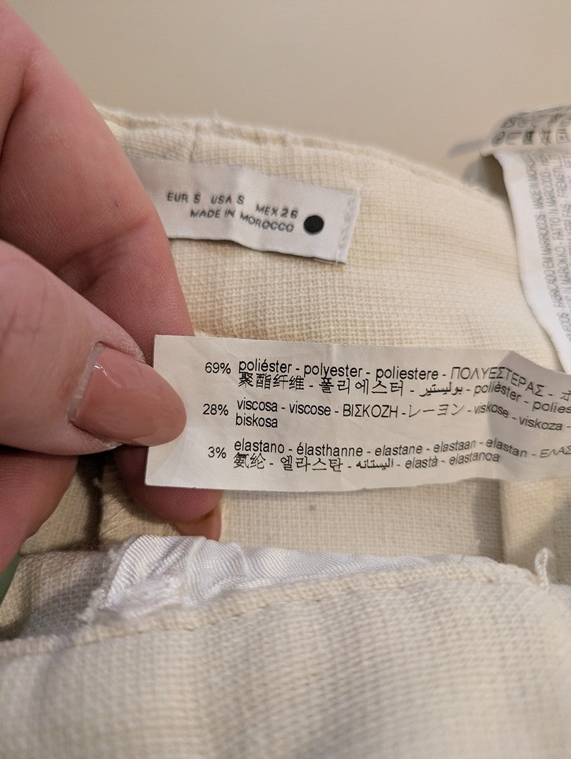 Pantalon à Jambes Large Zara - S - Crème - Mache-36