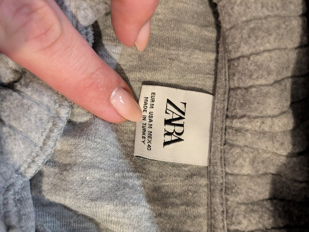 Sweat à capuche Zara - M - Gris - Texturé côtelé