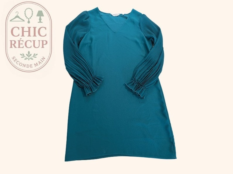 Robe Naf Naf - 38 - Turquoise - Manches plissées