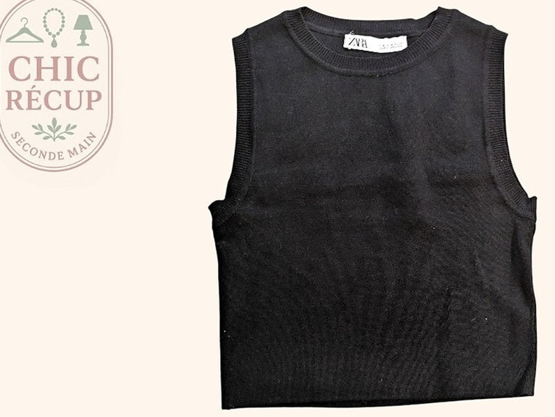 Tops Court Zara - M - Noir - Shbad-5