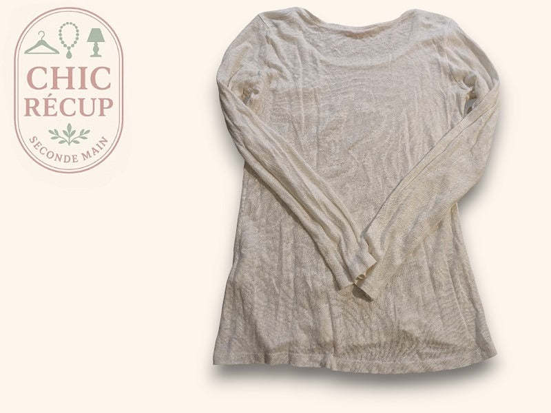 Blouse Manches Longues Camaïeu - M - Crème - Qubur-56