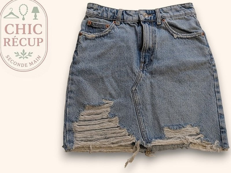 Jupe Courte Jean Zara - S - Bleu Clair - Amfat-30