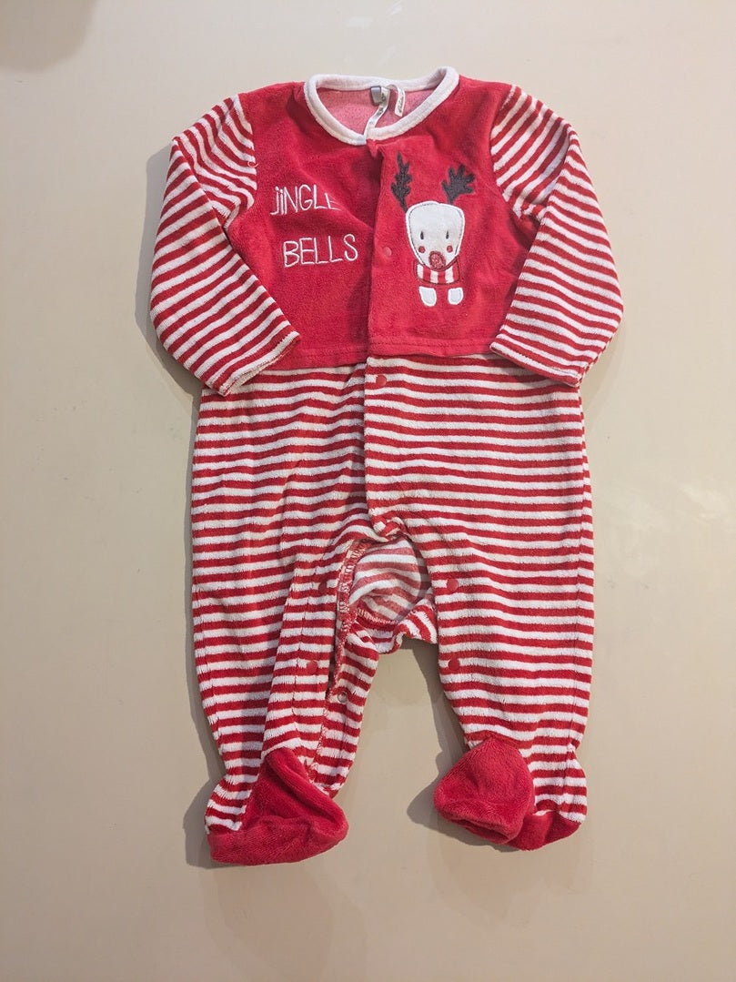 Lot 2 pyjamas bébé rayé rouge et blanc + blanc rayé