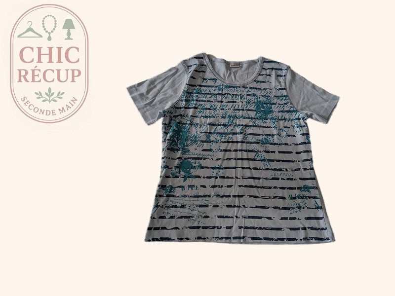 T-shirt Damart - L - Bleu ciel - Rayures