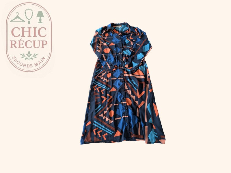 Robe longue Yuka - Xs - Bleu marine - Motif géométrique
