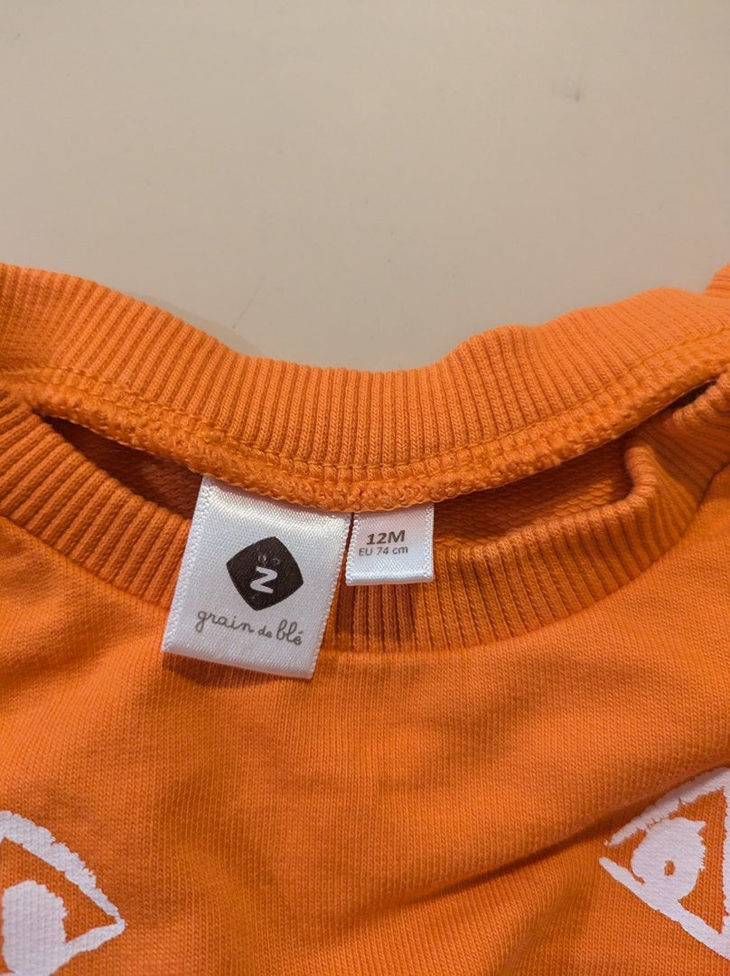 Sweat orange bébé 12 mois Grain de Blé