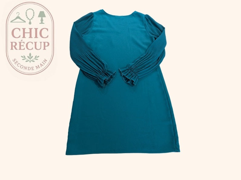 Robe Naf Naf - 38 - Turquoise - Manches plissées