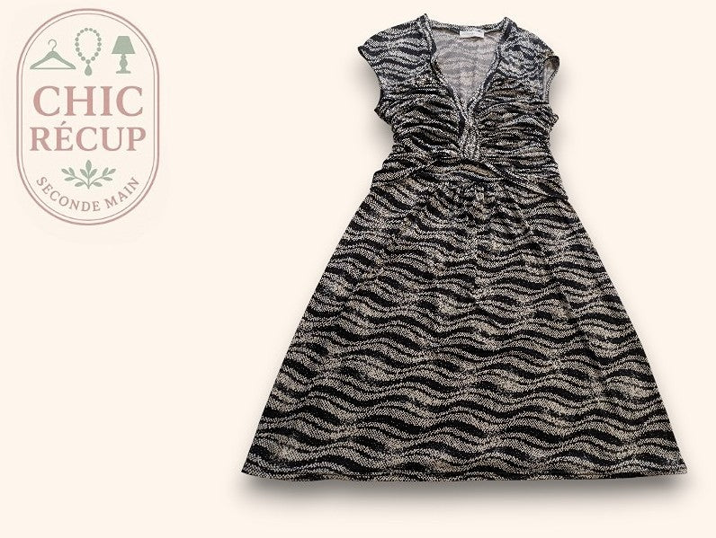 Robe Midi Cache Cache - M - Noir/gris - Qubur-44