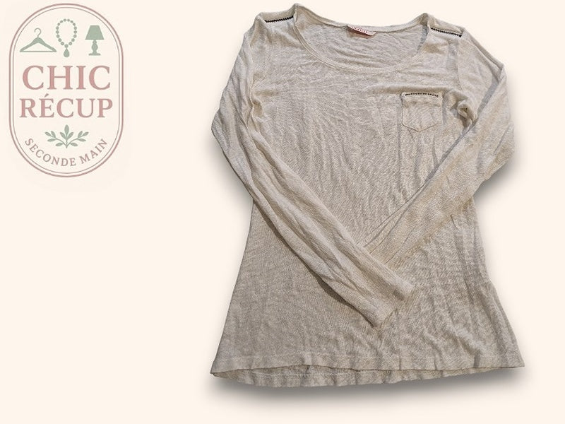 Blouse Manches Longues Camaïeu - M - Crème - Qubur-56