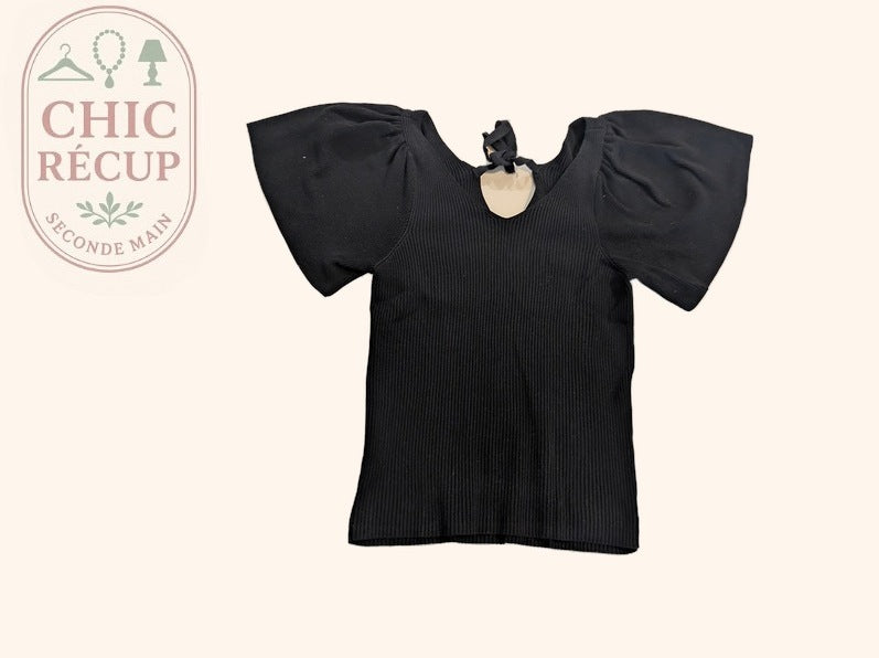 Top Only - M - Noir - Côtelé manches bouffantes