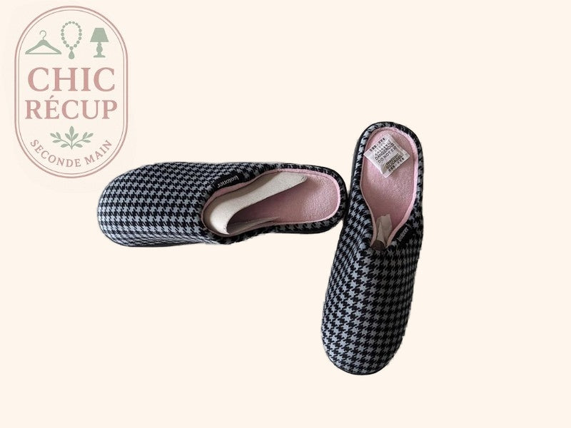 Pantoufles Isotoner - 37 - Noir - Pied-de-poule