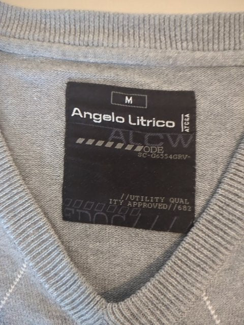 Pull col V - Angelo Litrico - M - Gris - Motif Losanges