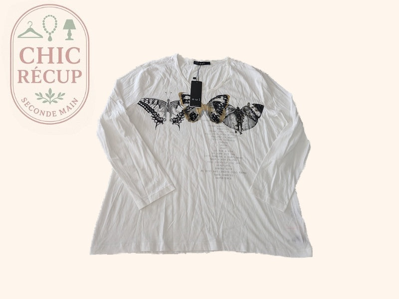 T-shirt manches longues Oui - 48 - Blanc - Papillon