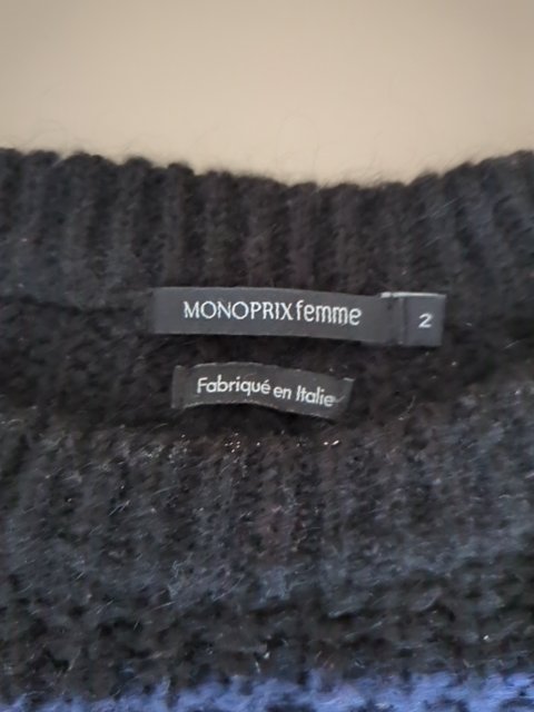 Pull Monoprix Femme - M - Vert - Rayé Noir Bleu