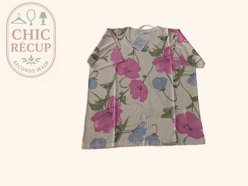 Top Damart - M - Crème - Floral Soie