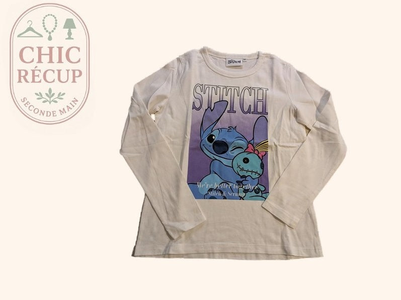 T-shirt manches longues Disney - 10 ans - Blanc - Stitch