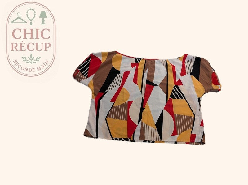 Blouse Shein - L - Rouge - motif géométrique et chaînes