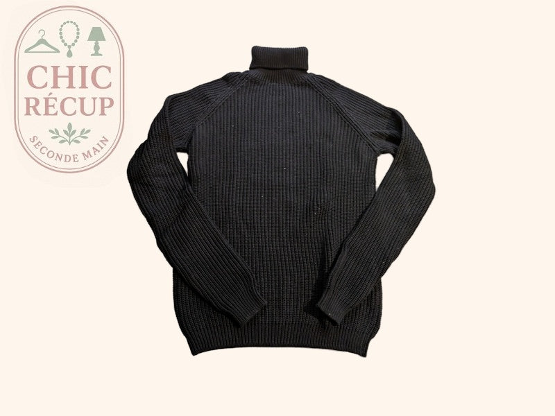 Pull col roulé Zara - M - Noir - Côtelé coton