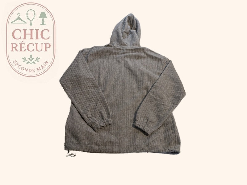 Sweat à capuche Zara - M - Gris - Texturé côtelé