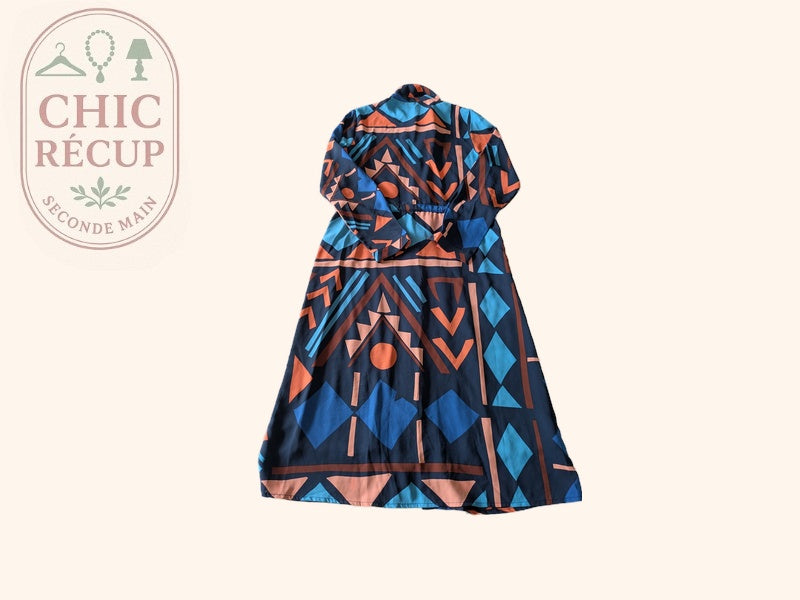 Robe longue Yuka - Xs - Bleu marine - Motif géométrique
