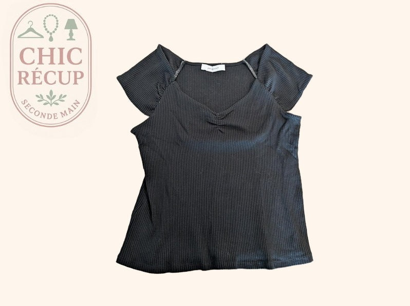 Top Promod - L - Noir - Côtelé