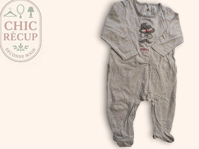 Pyjama bébé rayé gris en coton 3-6 mois