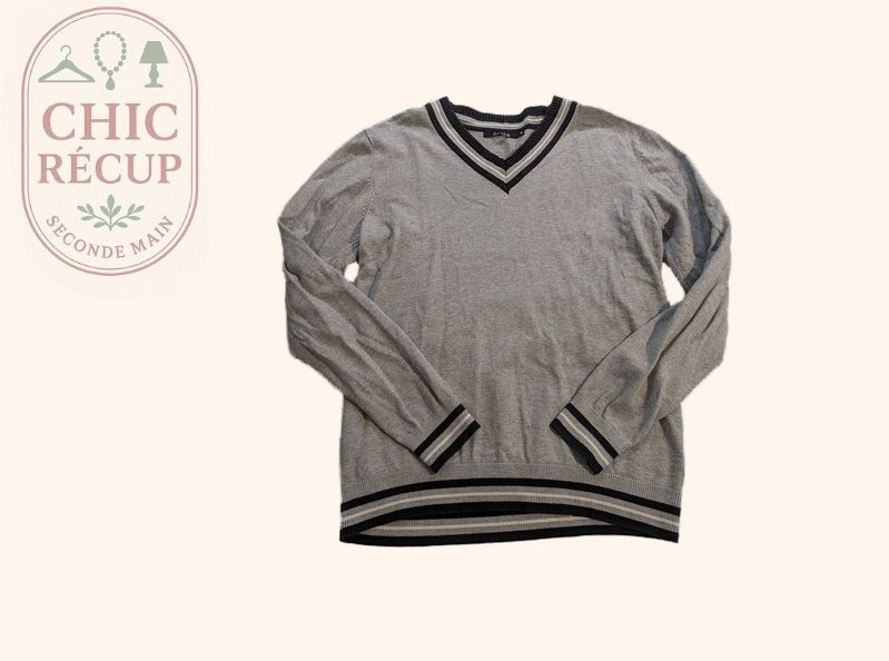 Pull col V Brice - M - Gris - Coton