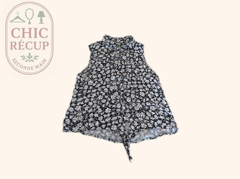 Chemisier Sans Marque - M - Noir - Floral à nouer