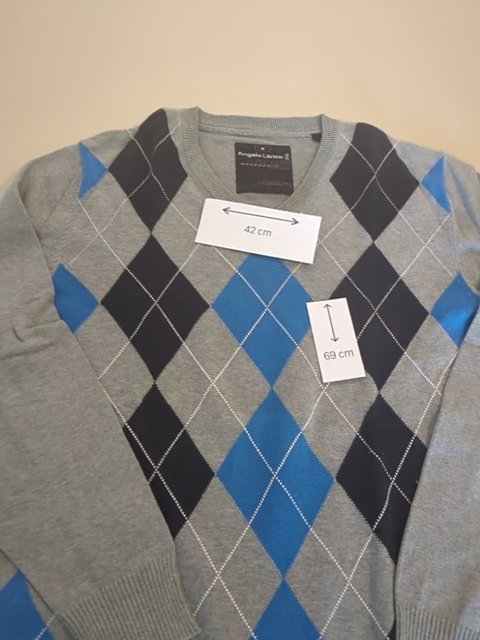 Pull col V - Angelo Litrico - M - Gris - Motif Losanges