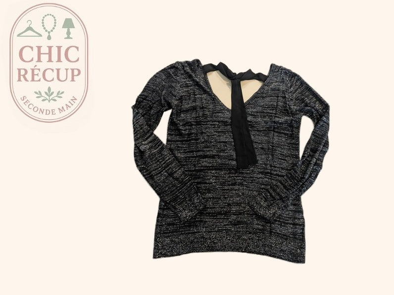 Pull col V Cache Cache - S - Noir Argenté