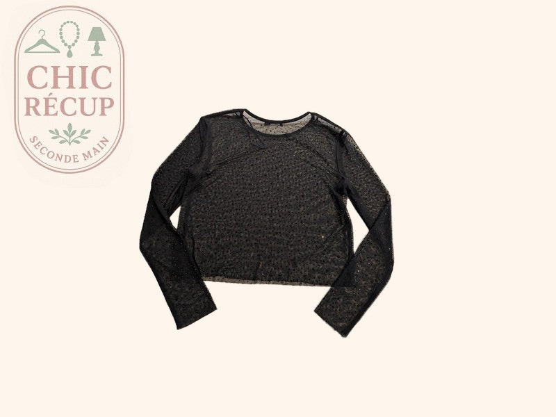Top en tulle Stradivarius - L - Noir - Transparent