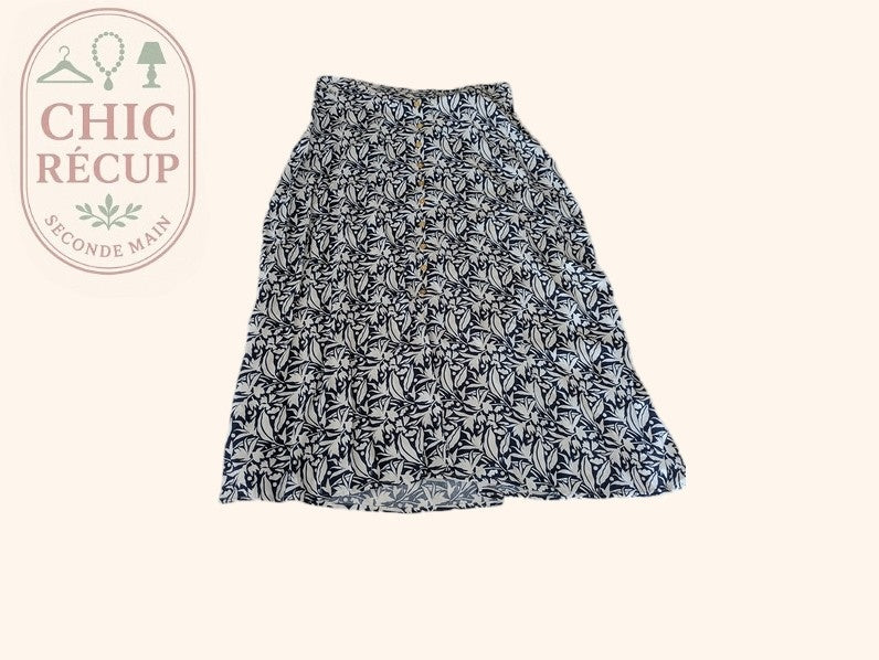 Jupe midi Vintage - 40 - Bleu - Boutonnée