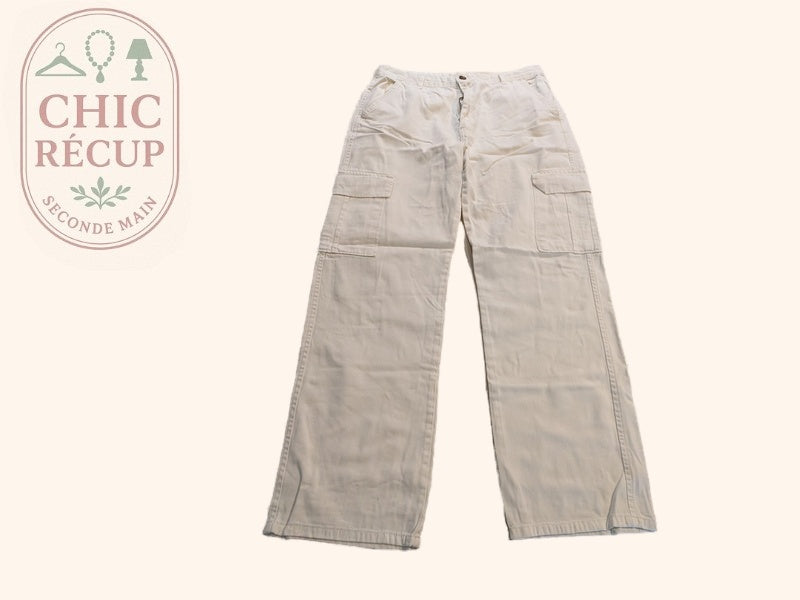 Pantalon Large Stradivarius - 44 - Crème - Evvio-83