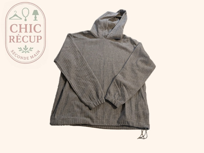 Sweat à capuche Zara - M - Gris - Texturé côtelé