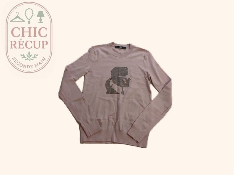 Pull - Karl Lagerfeld - Xs - Rose - Strass Coton Cachemire