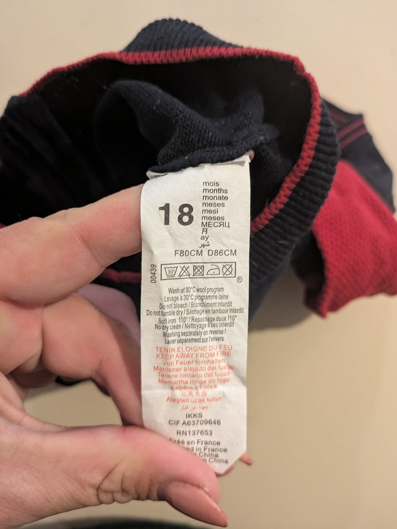 Veste varsity Ikks bébé 18 mois coton rouge noir