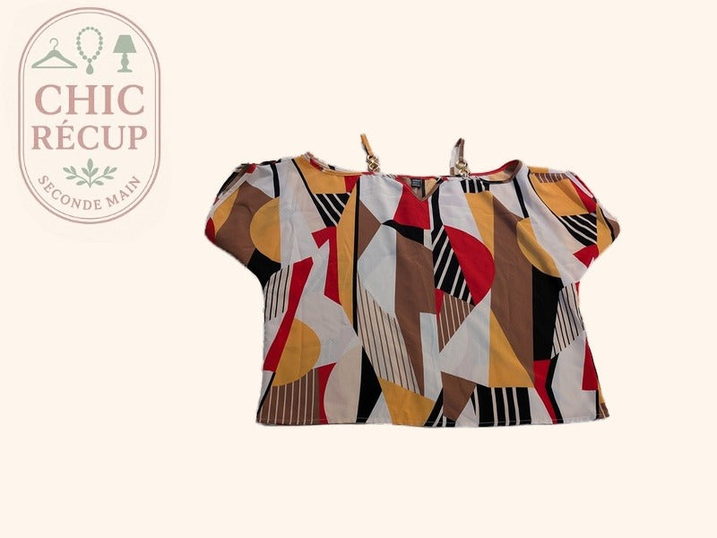 Blouse Shein - L - Rouge - motif géométrique et chaînes