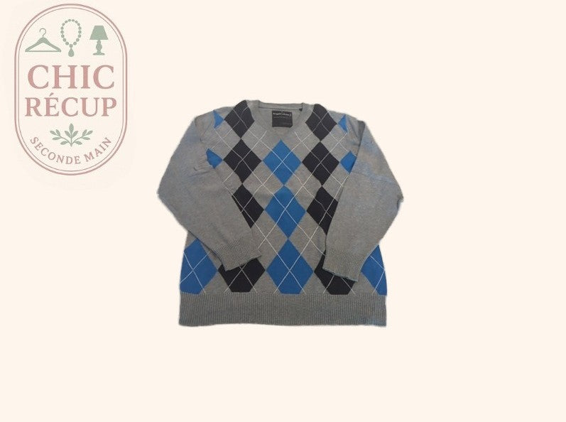Pull col V - Angelo Litrico - M - Gris - Motif Losanges