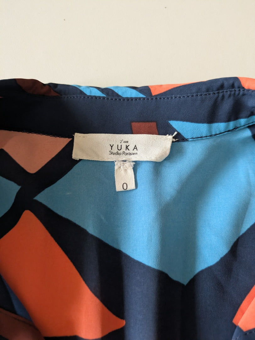 Robe longue Yuka - Xs - Bleu marine - Motif géométrique