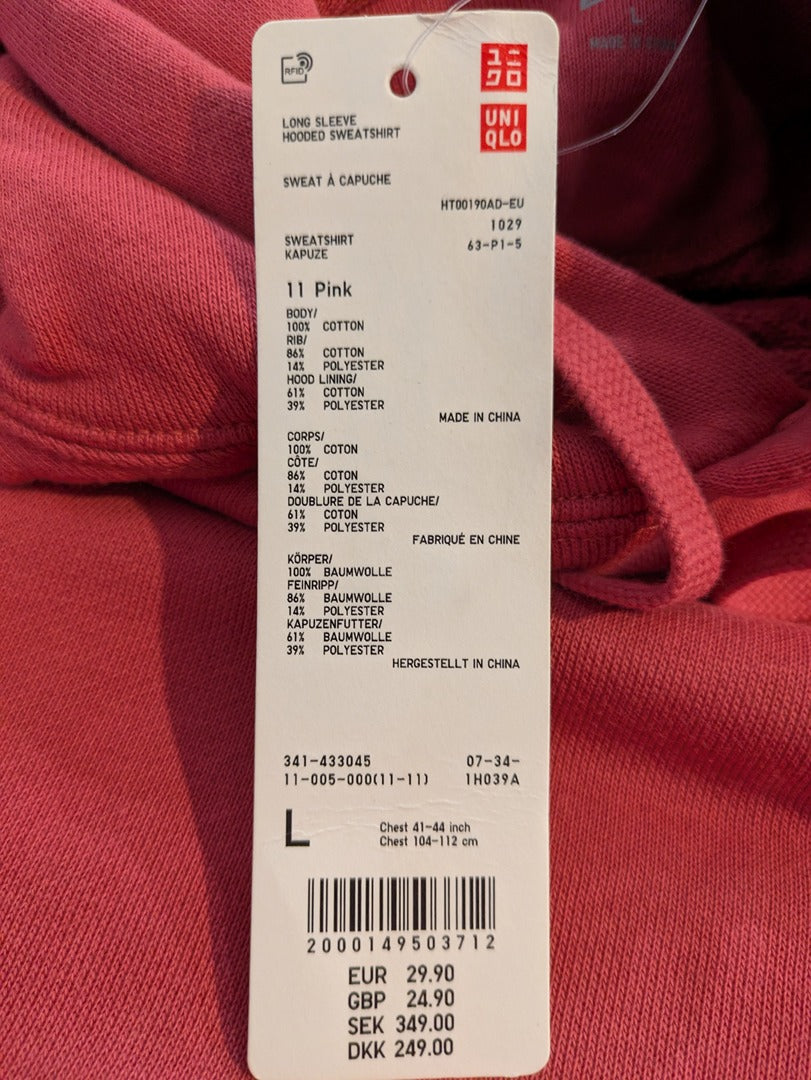Sweat à capuche Uniqlo - L - Rose - 433045
