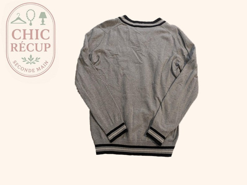Pull col V Brice - M - Gris - Coton