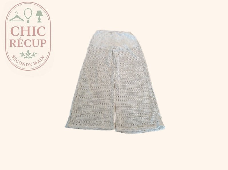 Pantalon large wide leg undiz M blanc dentelle plage