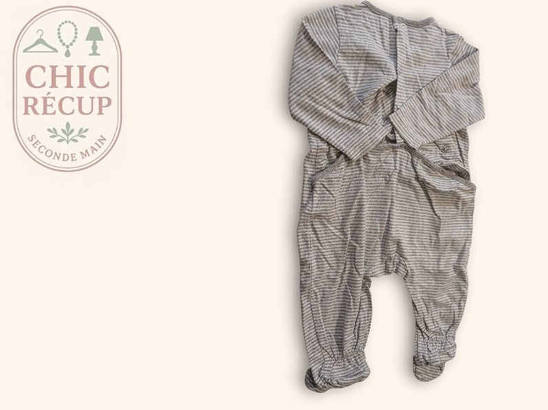 Pyjama bébé rayé gris en coton 3-6 mois