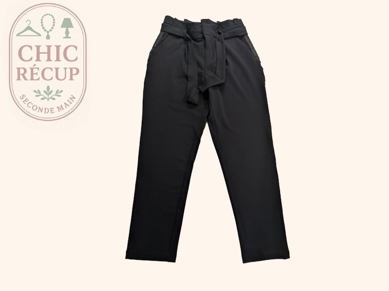 Pantalon Only - M - Noir - taille haute à bande latérale